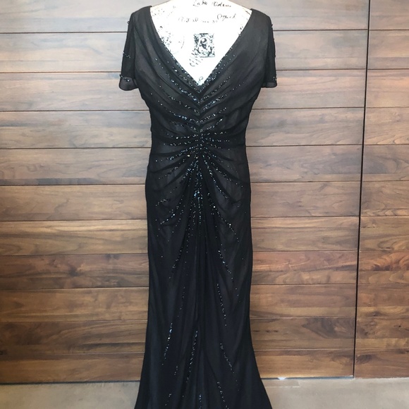 Floor Length Black Beaded Short Sleeve V Neck Back - Picture 2 of 4